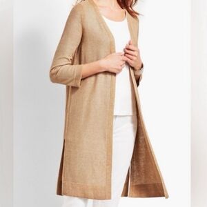 NWT Talbots Textured Linen Roll-Tab Long Duster - Metallic